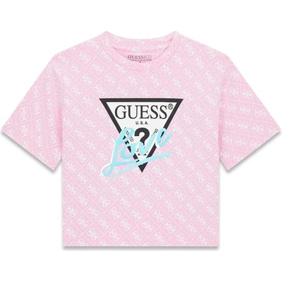 GUESS Розова тениска с бели лога за момиче и с лого Guess Love