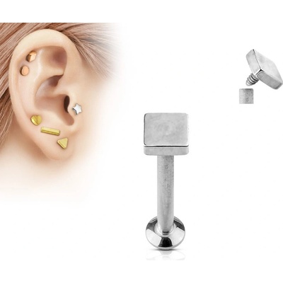 Šperky4U piercing do brady labreta čtverec LB1028ST-1204
