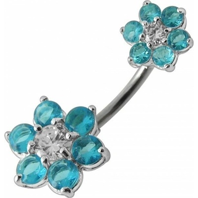 S4U Stříbrný piercing do pupíku kytičky (tyrkysová) BP01109-Q
