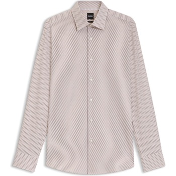 HUGO BOSS Men's HBB HankKent Patterned Long-Sleeve Shirt - Med Beige 260