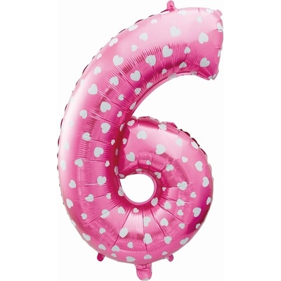 Godan Fóliový balón číslo 6 se srdíčky růžová 65 cm