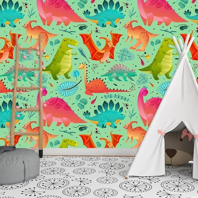 Sablio Tapeta Dinosaury v tráve, rozmery 336x220 cm