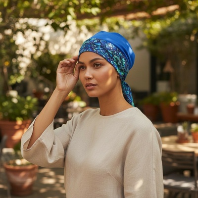 Ebbie bavlněný turban-lux REGAL MANDALA MODRÁ