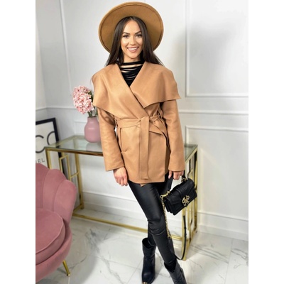 Fashionweek elegantný flaušový mini kabát ik LINE6 Camel