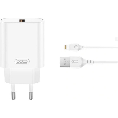 XO CE33 зарядно устройство за електрическата мрежа USB гнездо 18W, бързо зарядно устройство 3.0 + Lightning кабел, БЯЛО XO-CE33+LIGHTNING (XO-CE33+LIGHTNING)