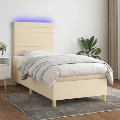 vidaXL Боксспринг легло с матрак и LED, кремаво, 80x200 см, плат (3135474)