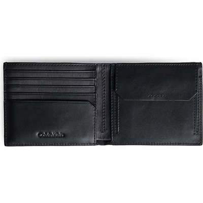 Calvin Klein Pánska kožená peňaženka Metal Ck Bifold 5CC W/Coin / Čierna