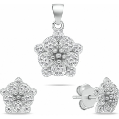 Brilio Silver Krásná stříbrná sada šperků se zirkony Květiny SET264W – Zboží Dáma