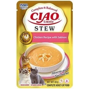 Inaba Foods Cat Ciao Stew - кремообразна готвена храна за котки с вкус на пилешко и сьомга, 40 г