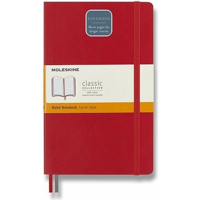 Zápisník Moleskine Expanded - měkké desky, L, linkovaný - červený