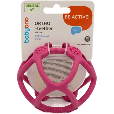 BabyOno hryzátko silikon Ortho loptička ružová