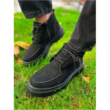 Chekich Мъжки велурени боти с връзки - Черни #365589 (365589_Черно)