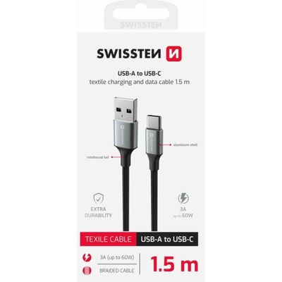 Swissten Datový Kabel Textile Ii USB / USB-C, 1.5m - černá – Hledejceny.cz