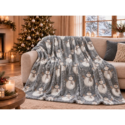 Textilomanie Svítící vánoční mikroplyšová deka SNOW BUDDY šedá 150x200