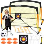 Happy Jump Pop-Up Football Goals - 213x152 cm, 2 goals, black orange with ball, pump, cone & target | Complete training set for garden & family - Z2500600BQ1 (Z2500600BQ1)