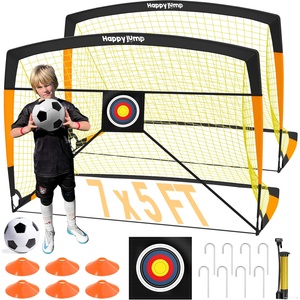 Happy Jump Pop-Up Football Goals - 213x152 cm, 2 goals, black orange with ball, pump, cone & target | Complete training set for garden & family - Z2500600BQ1 (Z2500600BQ1)