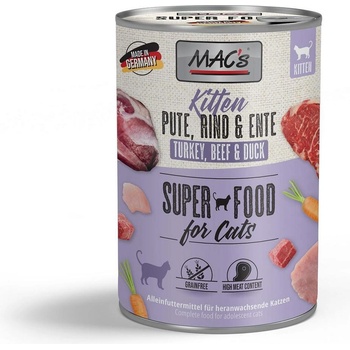 MAC's Mac’s Kitten Turkey Beef and Duck - Премиум консервирана храна за подрастващи котенца с пуешко, телешко и патешко месо, 200 гр
