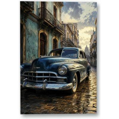 Plakát – Historický automobil v mokré ulici Bez rámu Ano Bez rámu 90 × 135 cm