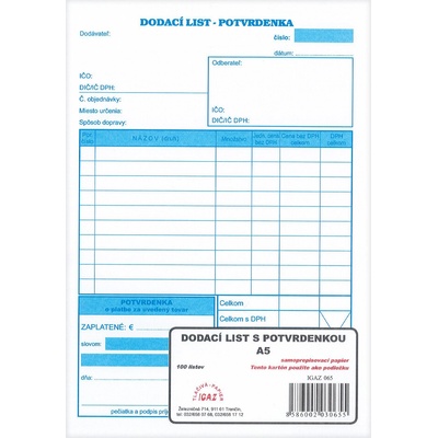 Igaz 65 Dodací list s DPH A5 s potvrdenkou, samoprepis
