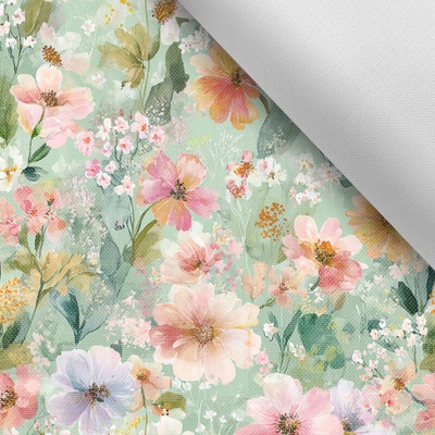 Takoy Látka s potiskem nepromokavý polyester TD / NS květiny Green romantic