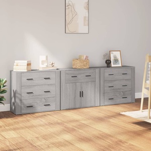 vidaXL Сайдборди, 3 бр, сив сонома, инженерно дърво (3185429)