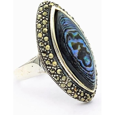 Zlato-minerály Stříbrný prsten perleť paua a markazit ST05697sd59
