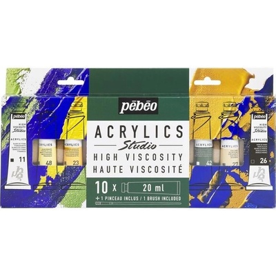Sada akrylových farieb Pebeo STUDIO 10x20 ml + štetec