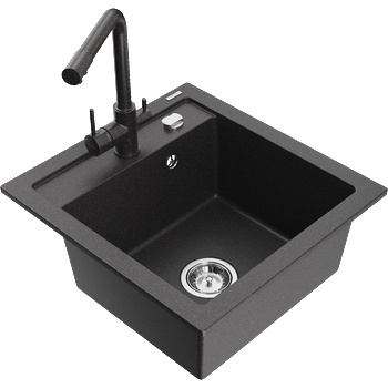 Mexen Vito кухненска мивка от гранит с 1 камера и кухненски смесител Duero, черен с пръски - 6503-76-671600-76 (6503-76-671600-76)