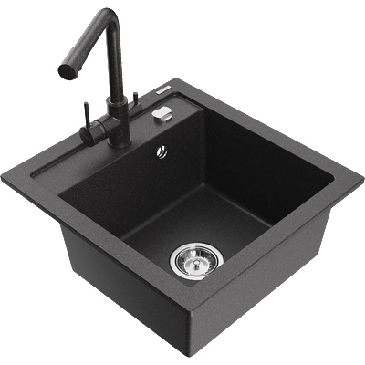 Mexen Vito кухненска мивка от гранит с 1 камера и кухненски смесител Duero, черен с пръски - 6503-76-671600-76 (6503-76-671600-76)