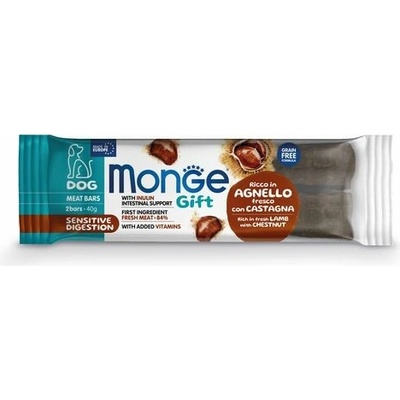 MONGE GIFT Meat bars Sensitive digestion 2ks mäsové tyčinky pre dospelé psy s jahňacím mäso gaštanom a Inulínom 40 g