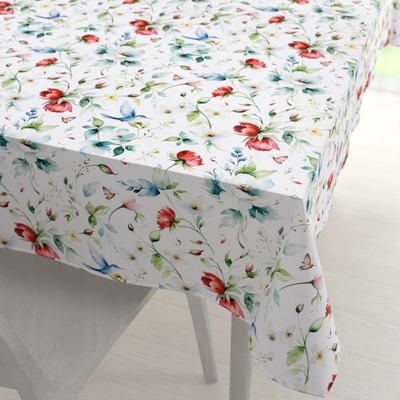 Biante Teflonový obdélníkový ubrus TF-116 Akvarelové květy s kolibříky na bílém 100x140 cm