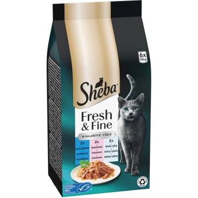Sheba Fresh & Fine паучове за котки, тон, сьомга и бяла риба 6 x 50 г