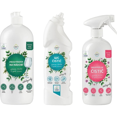EcoHaus Ekologický uklízecí balíček s certifikací EU Ecolabel EcoHaus WC čistič 750 ml + EcoHaus Prostředek na nádobí 1000 ml + EcoHaus Univerzální čistič 750 ml