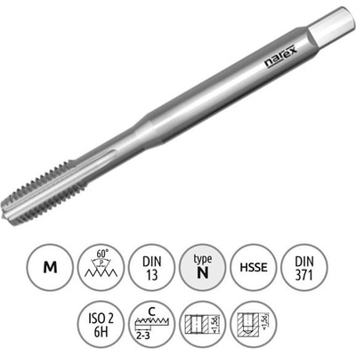 Narex Ždánice 041531020100000 - Závitník strojní M10 x 1,5 mm Typ 3042 kód 1000 lícování ISO2 (6H) DIN 371