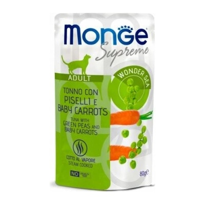 MONGE SUPREME Cat FLAKES kapsička tuňák/hrášek/baby karotka 80 g 24 bal