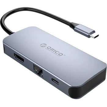 ORICO USB-C 6-in-1 Hub - мултифункционален хъб за свързване на допълнителна периферия за устройства с USB-C (тъмносив)