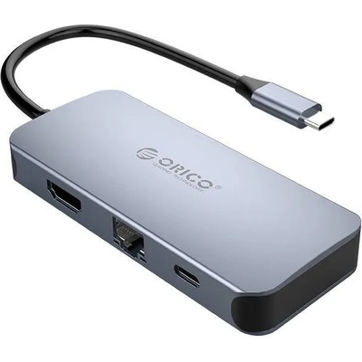 ORICO USB-C 6-in-1 Hub - мултифункционален хъб за свързване на допълнителна периферия за устройства с USB-C (тъмносив)
