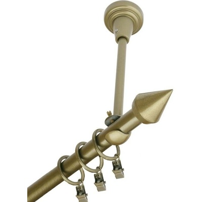 OK-GarnýžeCZ Garnýž kovová jednořadá 16mm Hrot zlatá antik 280 cm do stropu / kroužky s žabkou