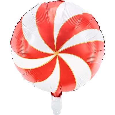 PartyDeco Vianočný fóliový balón cukrík červenobiely 35 cm