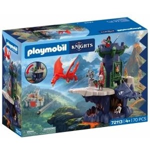 PLAYMOBIL | Knights | Dragon Knight Tower | Tower with dragons, drawbridge and dragon head cave | Knights castle toy for children aged 4 and over 72113