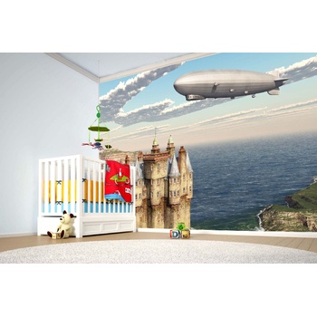 DIMEX ART s. r. o Самозалепваща се флизелинова фототапета шотландски замък и дирижабъл 375 x 250 см