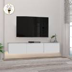 TopMebel Damla TopMebel меламинов стенен ТВ шкаф с LED осветление в бял цвят 180x29.5x29.5cm