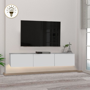 TopMebel Damla TopMebel меламинов стенен ТВ шкаф с LED осветление в бял цвят 180x29.5x29.5cm