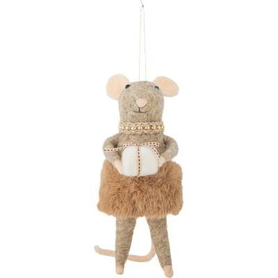 Bloomingville Plstěná vánoční ozdoba Myšky Peo Wool Myška v sukni, béžová barva, textil