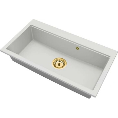 DobreSny Granitový dřez ELITE 90 BÍLÝ + zlatý sifon 90 x 50 x 21cm