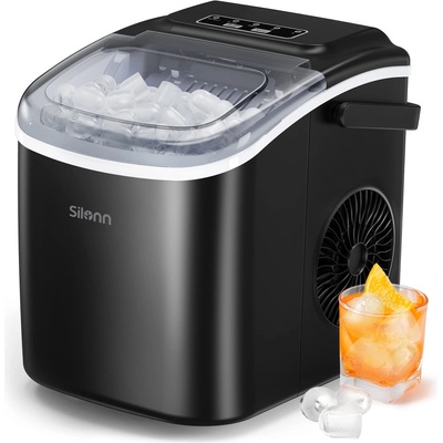 ice cube machine, ice cube maker 9 cubes ready in 6 minutes, 12 kg in 24 hours, self-cleaning small ice cube machine, 2 ice cube sizes for kitchen, office, bar and party, black - SLIM09B-4