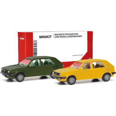 Sada 2ks: Volkswagen Golf II zelená / žlutá Minikit Herpa stavebnice 1:87