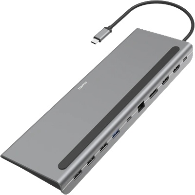 Hama 200100, USB TYPE-C 10 В 1 ДОКЪМ АДАПТЕР (4x USB-A, 2x HDMI, DP, LAN, USB-C, PD) 00200100 (00200100)