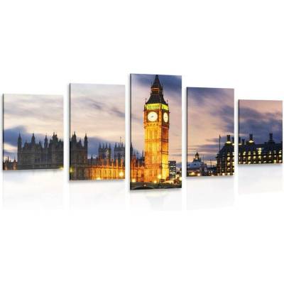 5-dílný obraz noční Big Ben v Londýně - 150x75