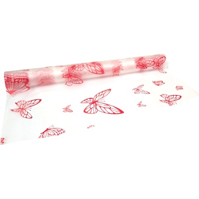 Floristická fólie průsvitná 50cm x 9,1m design motýlci 22 červená
